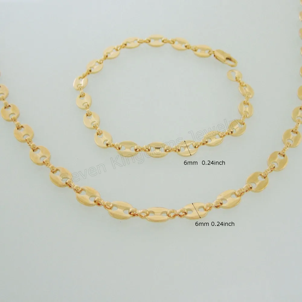 YELLOW GOLD PLATED COFFEE BEAN SHAPE  LINK CHAIN 24