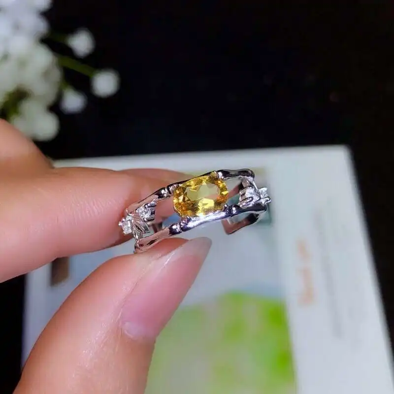 

KJJEAXCMY boutique jewelry 925 sterling silver inlaid natural Citrine lady ring support detection