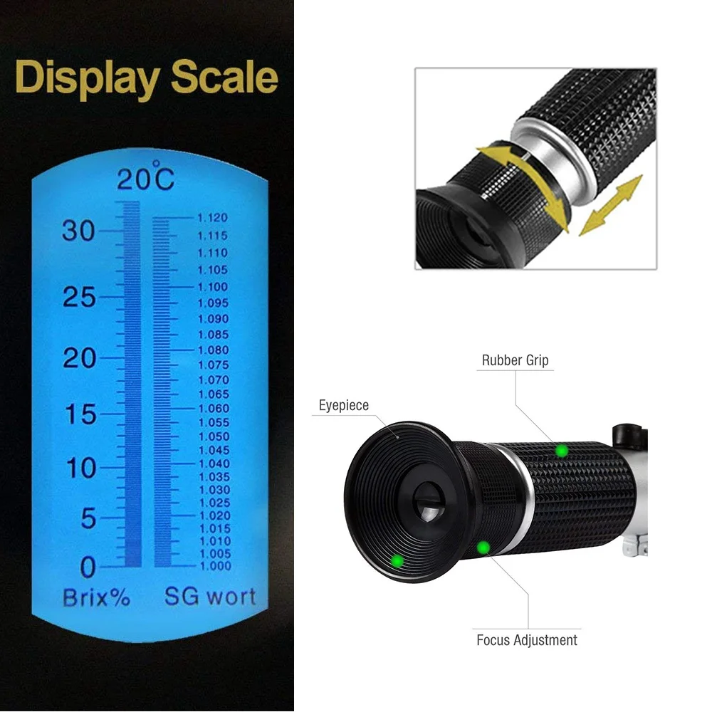 Beer Wort Refractometer 1.000-1.130 Wort Specific Gravity Brix 0-32% Hydrometer Sugar Meter