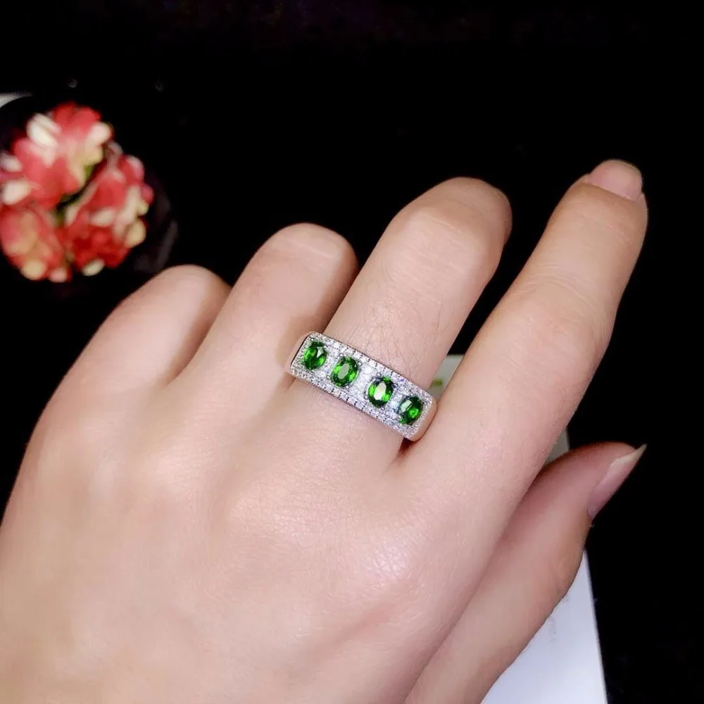 KJJEAXCMY boutique jewelry 925 pure silver inlaid natural diopside lady ring support detection