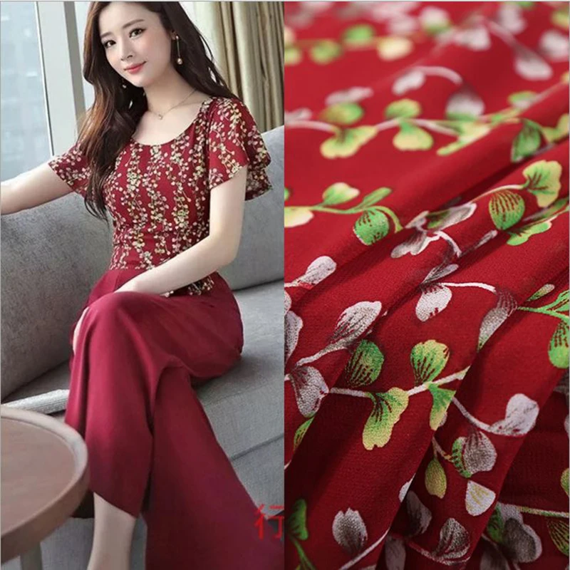 100% polyester plant printed stretch soft chiffon Fabric Cloth felt patchwork Sewing DIY Material tissue coat dress by 100x148cm