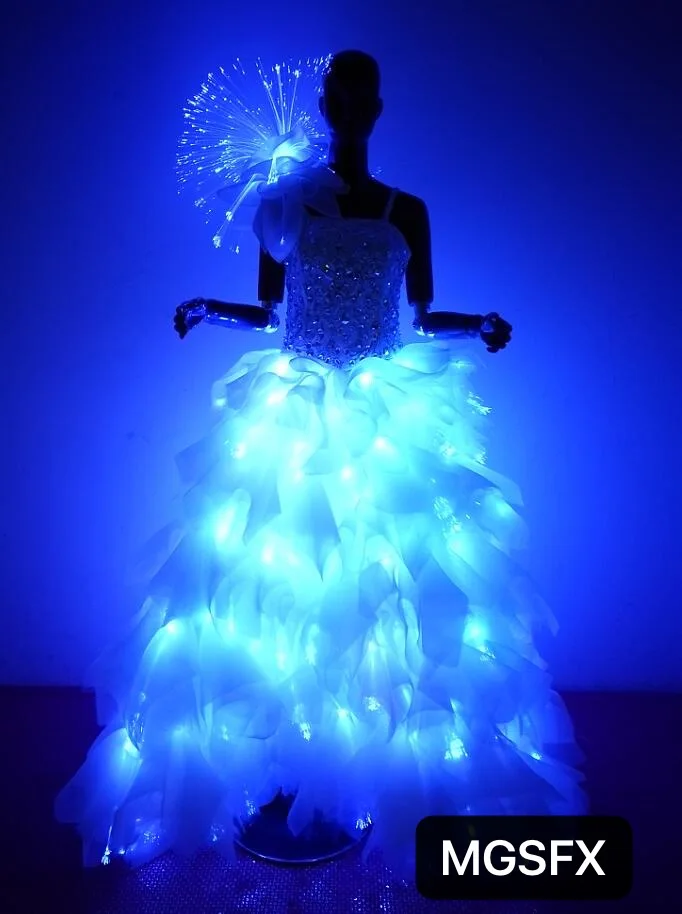 

Women White led dance Clothing Girls LED Wedding dress LED Light Suits Luminous Costumes