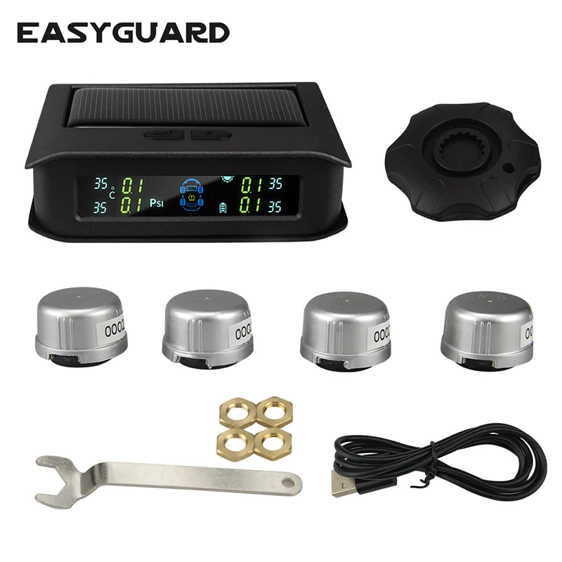 EASYGUARD T168W tire pressure monitoring system external sensor TPMS support PSI BAR solar energy LCD display chargeable display