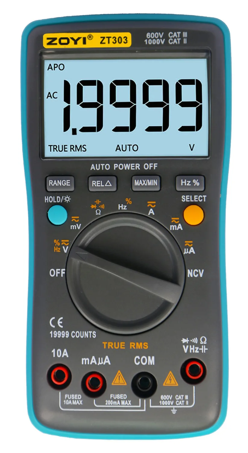 ZT303  19999 Counts Digital Multimeter NCV Frequency 200M Resistance Auto Power off AC DC Voltage Ammeter Current Ohm