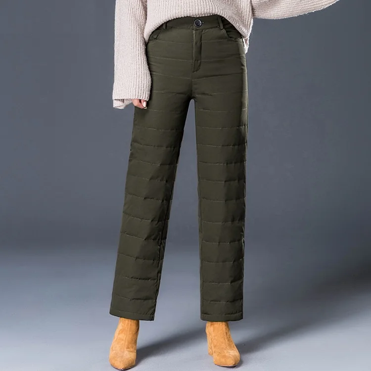 

Winter Double Face 90% Duck Down Wide Leg Pants Women High Waist Warm Fashion Sexy Winter Ankle-Length Down Trousers PT-359