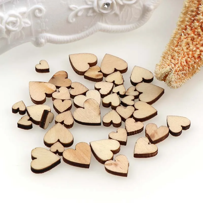 100Pcs DIY Size mixing Heart shaped wood chips Embellishments Crafts Scrapbooking Supplies Hand-made Graffiti Wooden Blanks