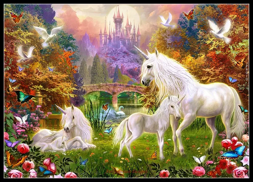 Unicorn's Paradise - Counted Cross Stitch Kits - DIY Handmade Needlework for Embroidery 14 ct Cross Stitch Sets DMC Color