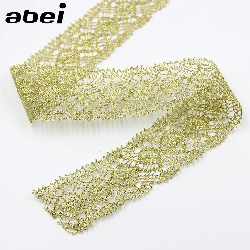 5cm 10yards Vintage Gold Lace Trims Lace Fabric For Garment Sewing Accessories Applique Wedding Crafts