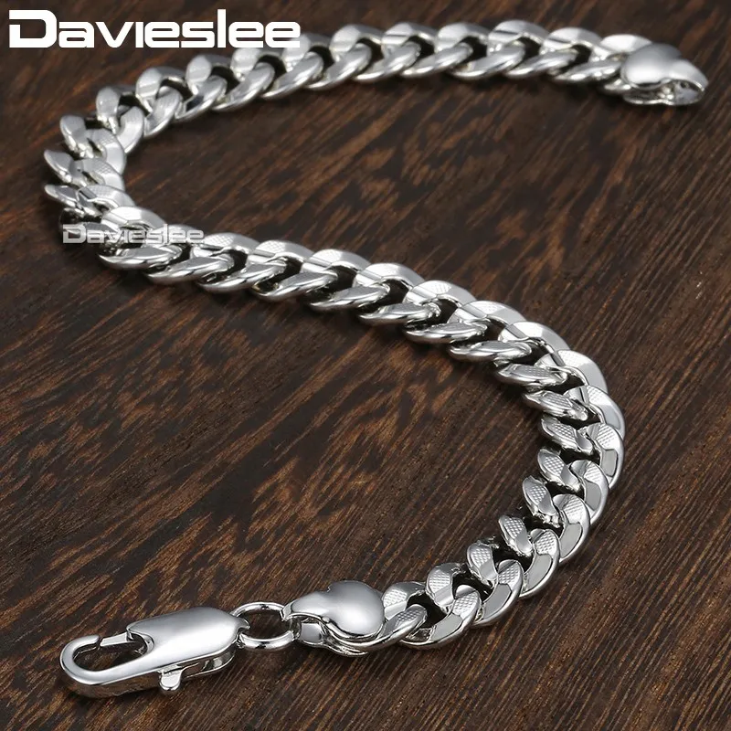 Davieslee 9mm Mens Bracelet for Women 585 Rose Gold Color Jewelry Cuban Chain Wholesale Dropshipping 8/9inch DGB411A