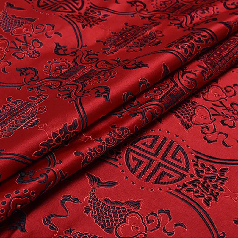 new arrival brocade fish red background fabric for patchwork felt tissue telas dress bed sheet children cloth coat 100x75cm