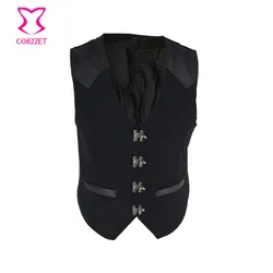 Retro Vintage Mens Vest Waistcoat Gothic Steampunk Victorian Rock Punk Black V-neck Sleeveless Jacket Waistcoats Party Suit Vest