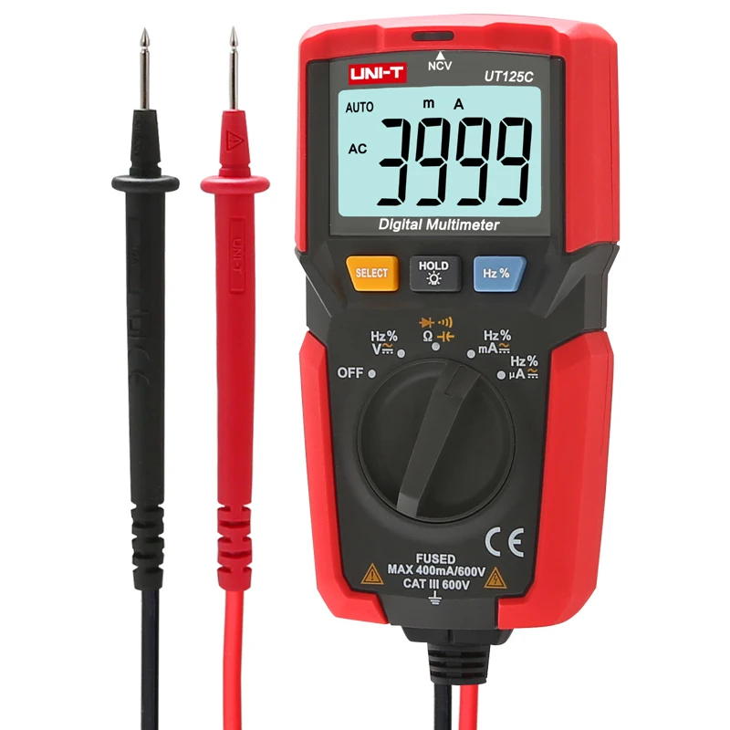 Multimètre numérique de poche UT125C UNI-T, résistance/condensateur/fréquence/Cycle de service/marche/arrêt/Test de Diode, Test NCV