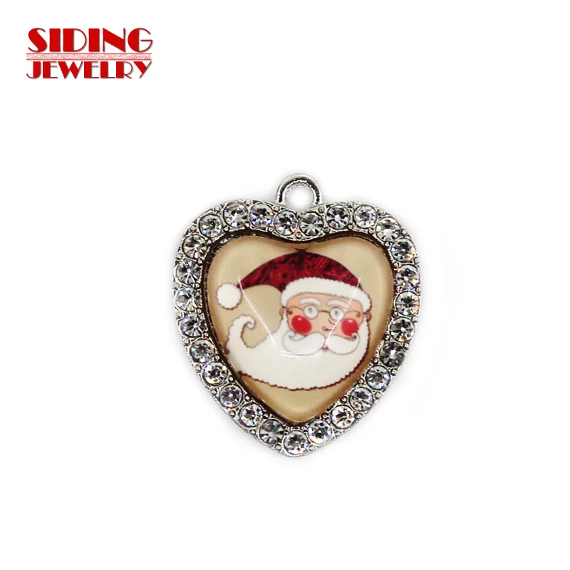 2018 New Arrival 10pcs/lot Father Christmas 9 Crystal Heart Dangle Charm DIY Bracelet Necklace Pendants Jewelry Hanging Charms