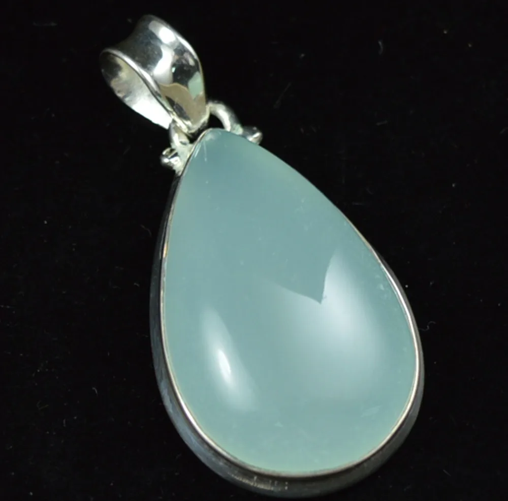 

Hand make Genuine Aqua Chalcedony Pendant 100% 925 Sterling Silver, 42.6 mm , AP6123