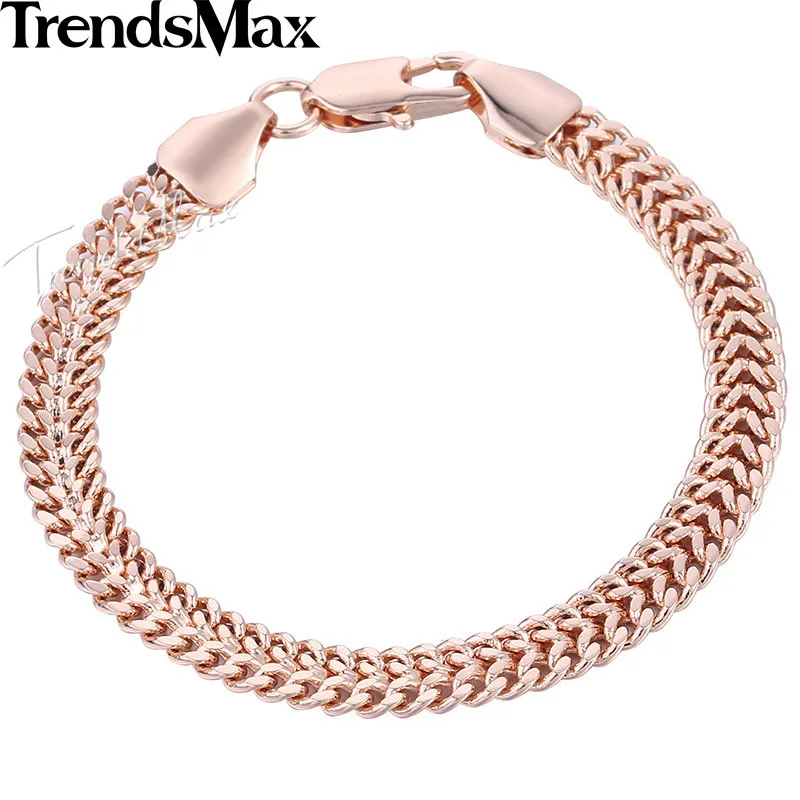 585 Rose Gold Color Men\'s Bracelet for Women Helix Bismark Link Chain 7mm 18cm 20cm 23cm GB283A