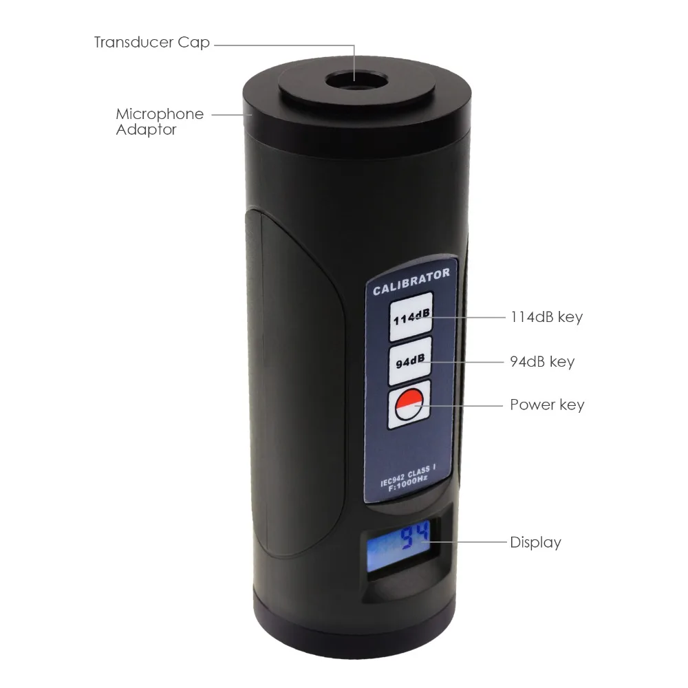 Calibrador de Medidor de nivel de sonido digital 94dB y 114dB para micrófono de 1/2 "y 1" pulgadas, herramienta profesional de calibración de decibelios de ruido