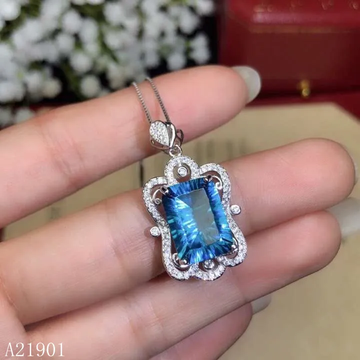 

KJJEAXCMY boutique jewelry 925 sterling silver inlaid natural blue topaz Necklace Pendant support detection mnkji