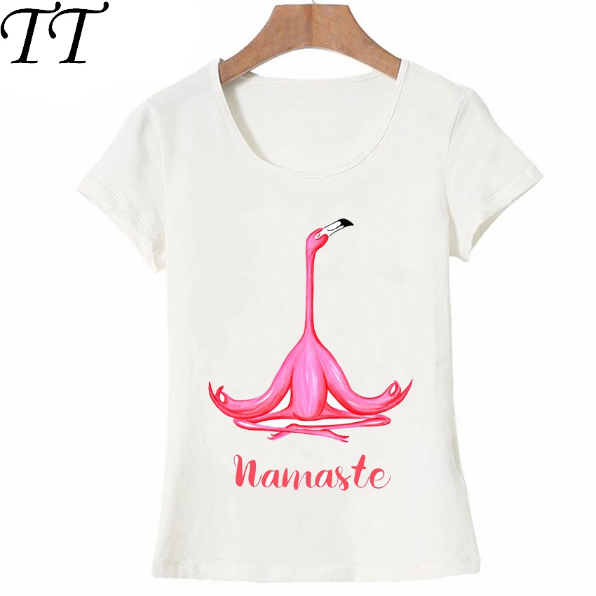 Camiseta con estampado de flamenco yogi y namaste para mujer, ropa informal con estampado de arte Zen, rosa, Verano