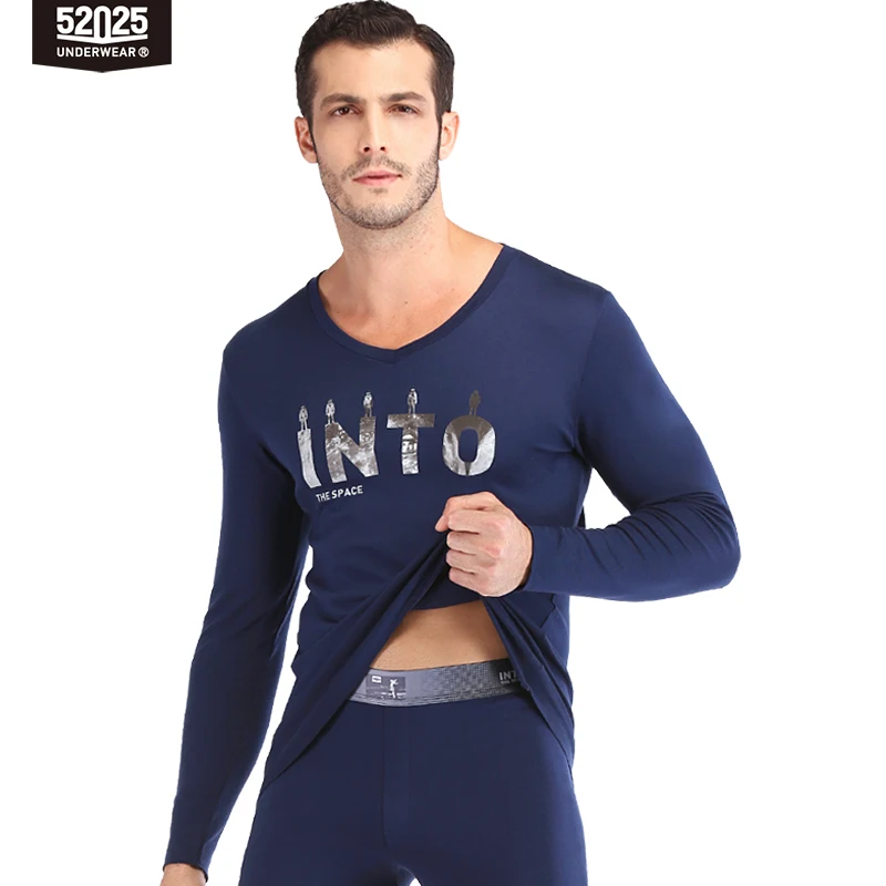 52025 Thermal Underwear Men Winter Warm Base Layer with Wool Soft Fleece-lined Warm Long Johns Mens Thermal Inner Wear