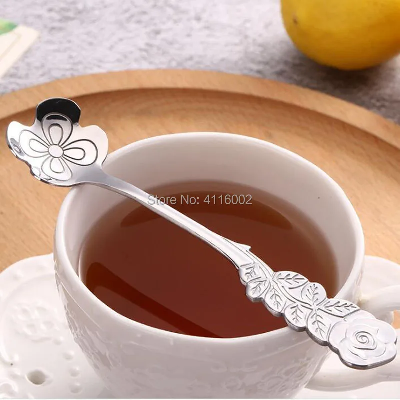 

200pcs Flower Shape Stainless Steel Coffee Spoon Dessert Spoon Tableware Kitchen Tools