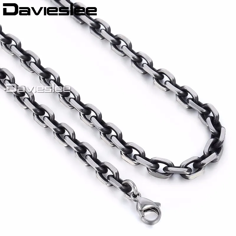 Davieslee Mens Necklace Chain Cut Cable Stainless Steel Gunmetal Tone Wholesale Fashion Necklaces for Men 6mm 18-36inch LKN498