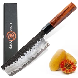 Nakiri Knife Hand Forged Kitchen Knives Japanese AUS10 3-Layer Steel Natural Wood Environmental Product Grandsharp Chef's Knives