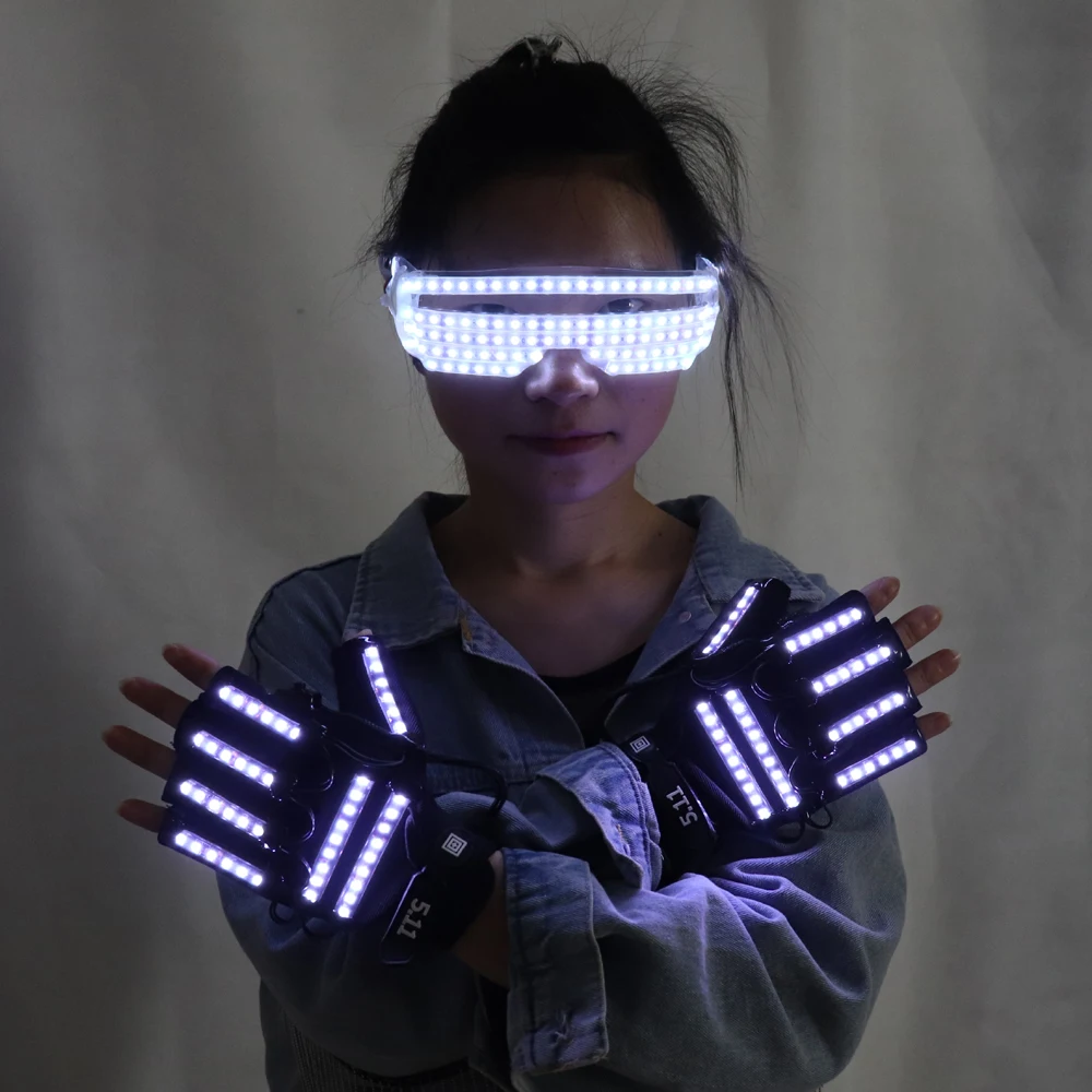 Nuevo diseño de disfraces con luz LED, gafas luminosas, guantes, accesorios de escenario, disfraces luminosos LED