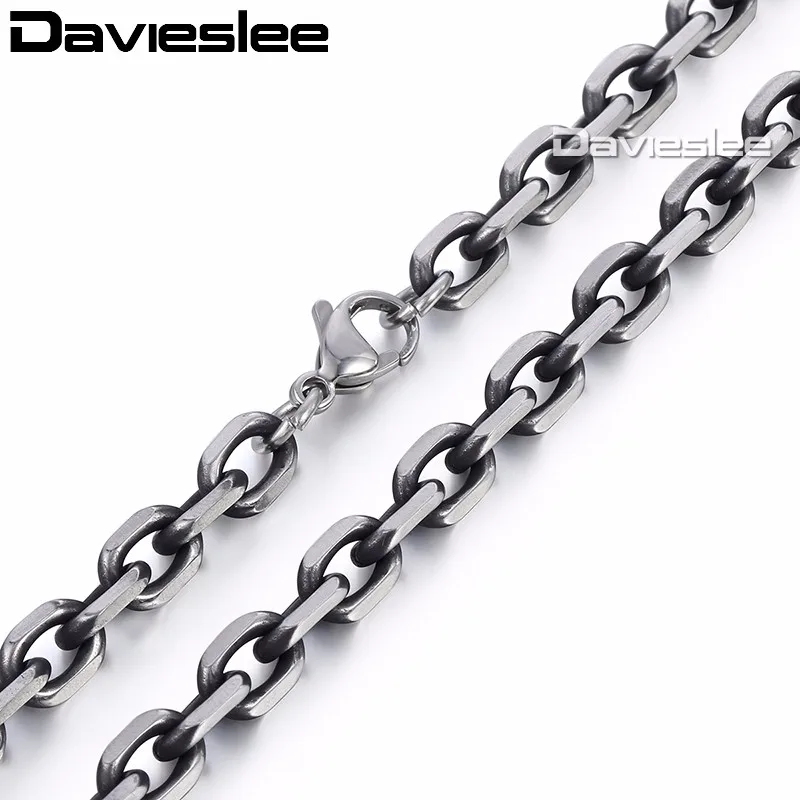 Davieslee Mens Necklace Chain Cut Cable Stainless Steel Gunmetal Tone Wholesale Fashion Necklaces for Men 6mm 18-36inch LKN498