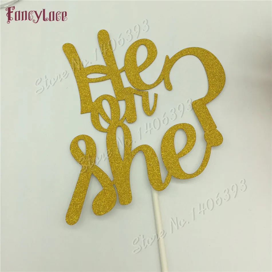 24pcs/lot Glitter Paper He or She Gender Reveal Cake Topper for Baby Shower/Kid's Birthday Party Decorations Favors Supplies