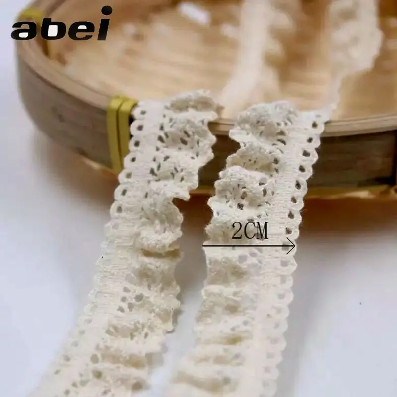 10yards/lot 2cm elastic cotton lace trims Stretch Cotton Beige Lace Ribbon DIY Patchwork Handmade Sewing Hometexile Material