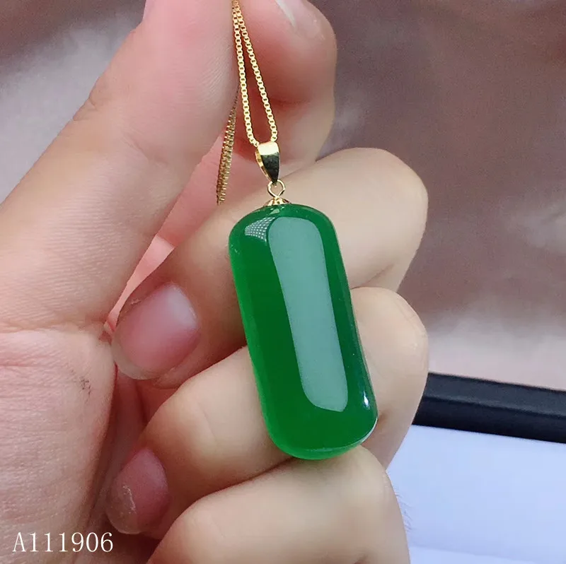 

KJJEAXCMYY boutique jewelry 18K gold inlaid natural gemstone green chalcedony female necklace pendant support test