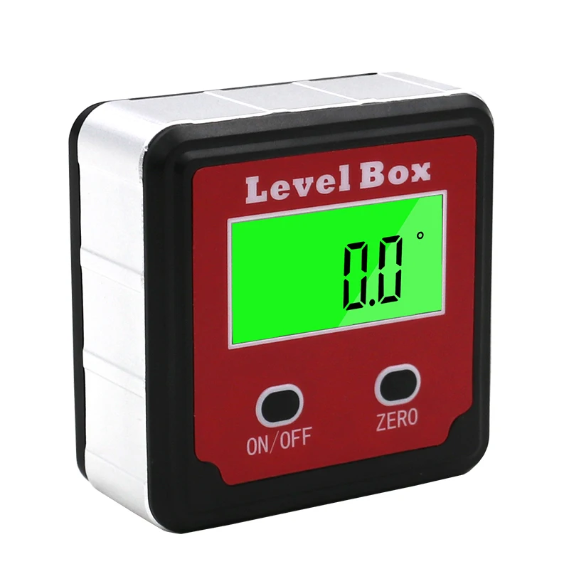 Transportador digital de precisión rojo, inclinómetro, caja de nivel, buscador de ángulos digital, caja cónica con base de imán