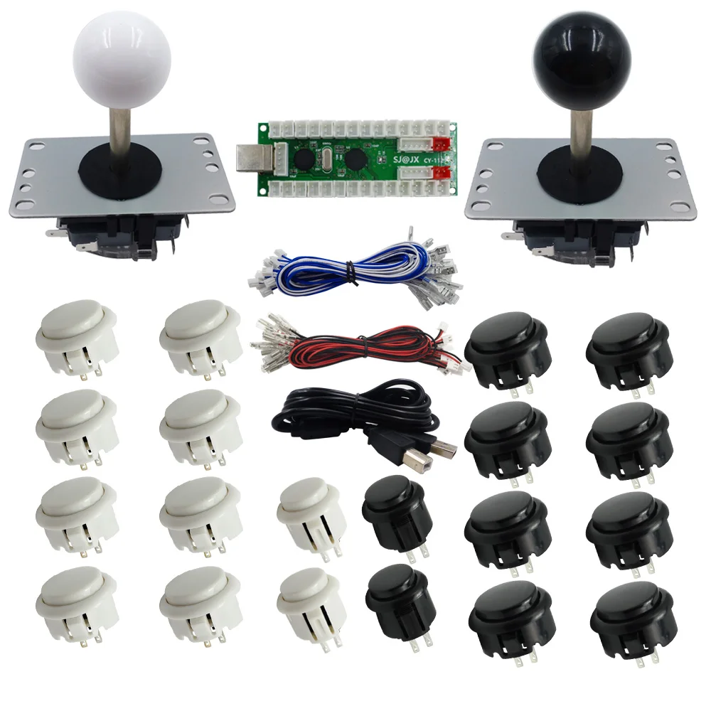 SJ@JX Arcade DIY Kit Black And White Arcade Controller 2 Player PC MAME Button And Joysticks USB Encoder Raspberry Pi