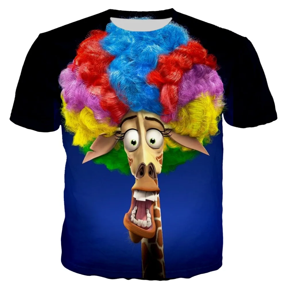 YX Girl 2019 Rainbow Hair Unisex Tshirt Women Men madagascar giraffe with afro Man Tshirts 3d Printed T-shirt Streetwear 7XL