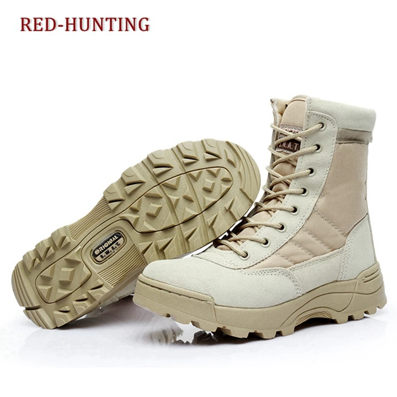 Men Canvas leather Shoes Military Tactical Army Battle Combat Boots Warm Outdoor Hiking Shoes