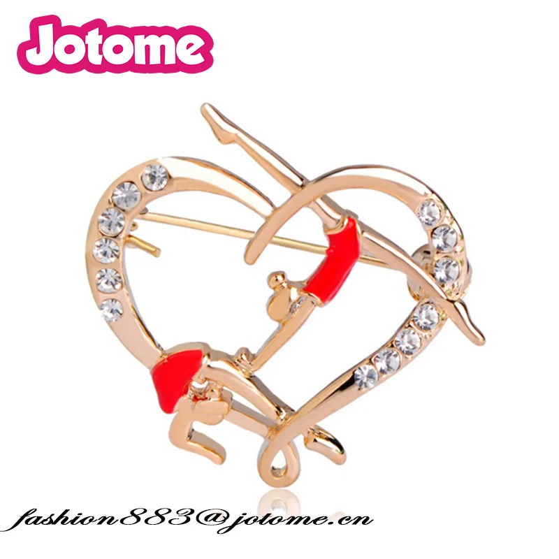 

Jotome Jewelry Customize Valentine's Day Clear rhinestone Red Heart Brooches For Lady Gift