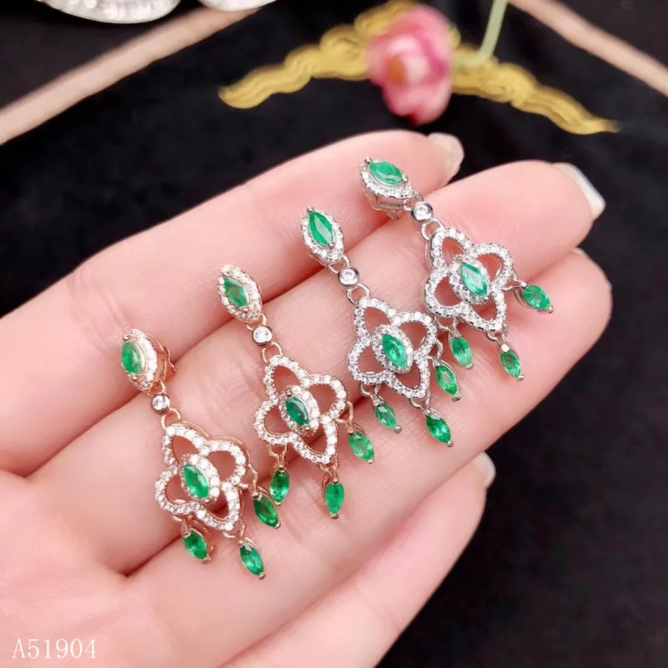 

KJJEAXCMY Boutique Jewelry 925 Sterling Silver Inlaid Natural Emerald Female Earrings Support Detection