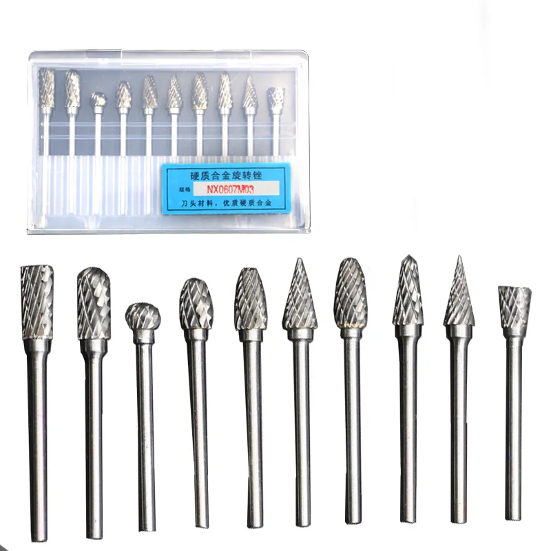 Máquina de moagem cnc, acessório de broca de carboneto de tungstênio, lixa rotativa para trabalhar em madeira, cabeça de polimento 3*6mm com 10 peças