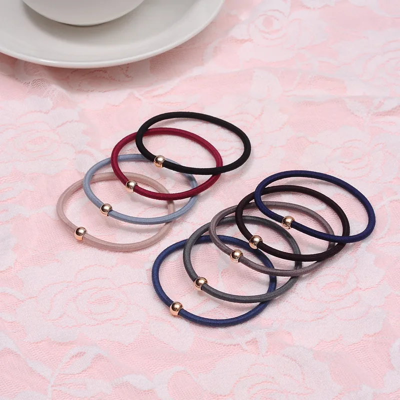 10PCS/lot New Women Basic Colorful Golden Ball Elastic Hair Bands Ponytail Holder Lady Rubber Bands Tie Gum For Hair Accessories