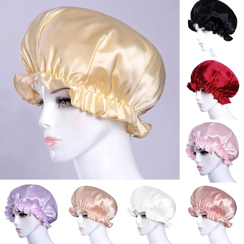 Women Satin Night Sleep Cap Hair Care Beauty Bonnet Hat Head Cover Elastic Band Nightcap Solid Color Hair Loss Chemo Caps Scarf