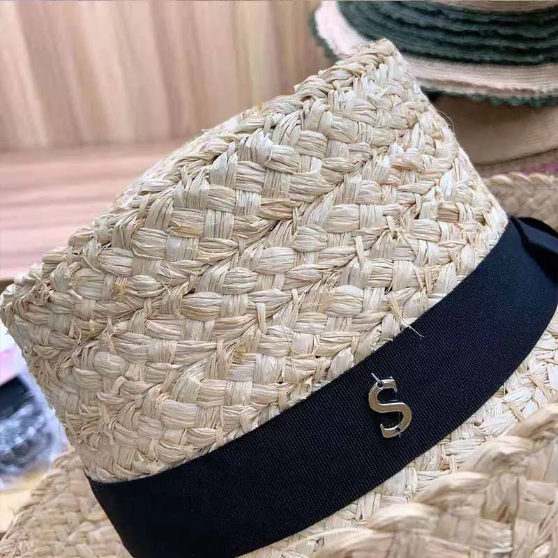 New Natural Straw Fedoras Foldable Trilby Short Brim Summer Hat Derby Raffia Hat Black Ribbon Panama Hat Elegant Ladies Cap