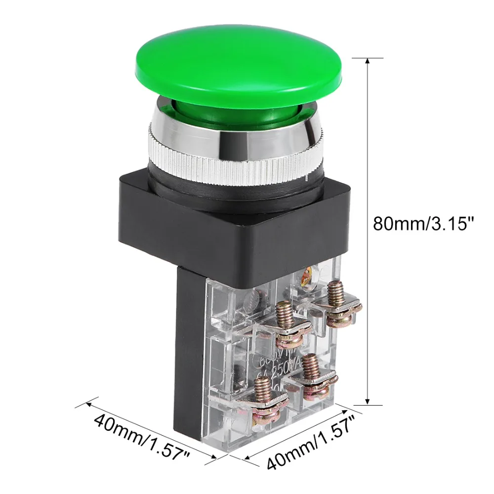 UXCELL 2Pcs 30mm Switches Mounting Hole Momentary Push Button Switch Green DPST Mushroom Head Switch Accessories Supplies