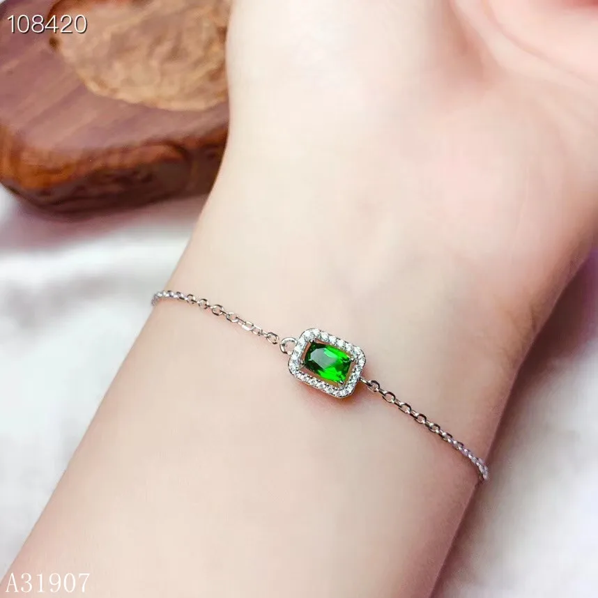 

KJJEAXCMY Fine Jewelry 925 sterling silver inlaid natural diopside gemstone female bracelet support detection new