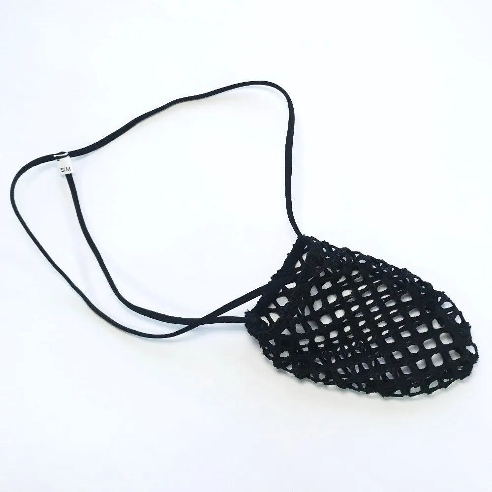 Mens G1429 penis bag sexy pouch Big Net C-thru male tanning bag with waist string