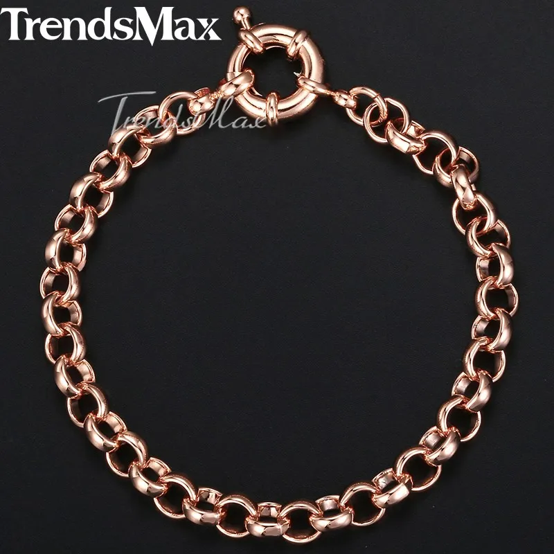 585 Rose Gold Color Women\'s Bracelet for Men  Rolo Link Chain Sailor Clasp 6mm 18cm 20cm 23cm 25cm GB212