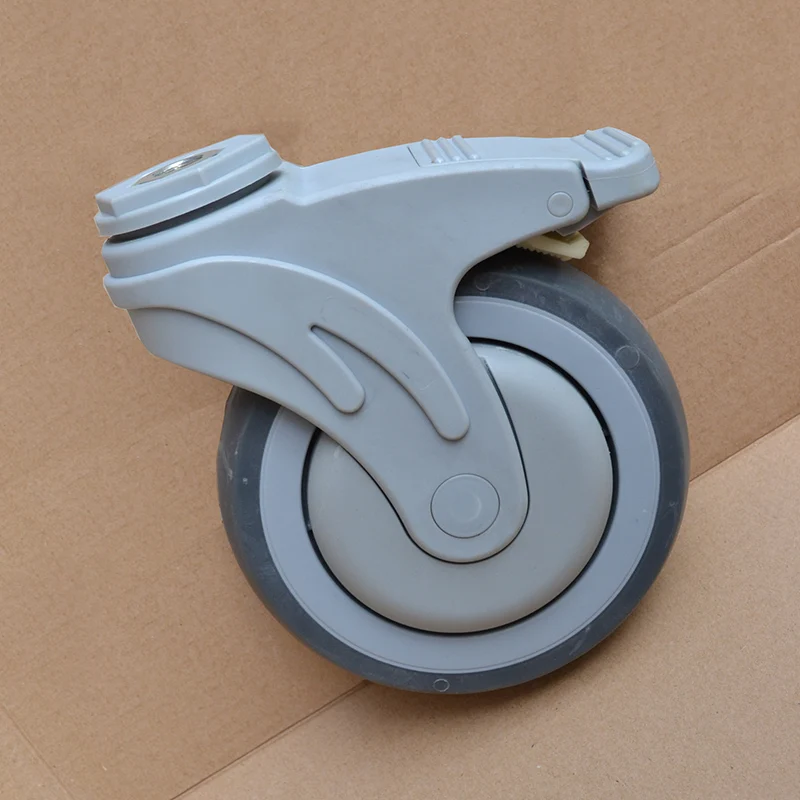 5-Inch Furniture Caster Plastic Synthetic Rubber TPR Hospital Equipment Medical Bed Chair Wheel With Brake Ball Bearing