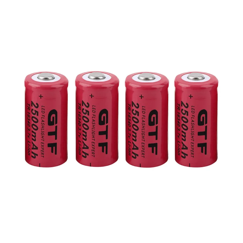 GTF 1pcs Universal 16340 2500mAh 3.7V Li-ion Rechargeable Batteries For Flashlight Headlamp