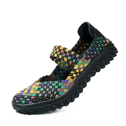 Summer Flats Shoes Womens Sneakers Breathable Woven Shoes Handmade Casual Sneakers Fashion Lady Tenis Non-slip Footwear For Walk