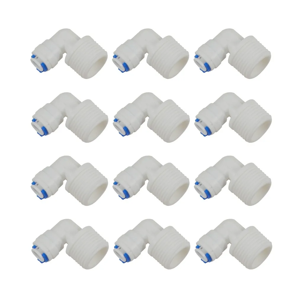 Elleboog Adapter 1/2 "Schroefdraad Man x 1/4" OD Quick Connect QC RO Systeem Fittings-12 PACK
