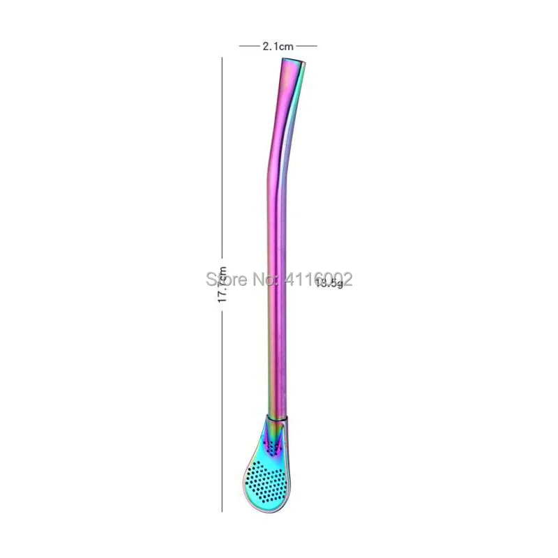 300pcs Rainbow Color Stainless Steel Spoon Tea Filter Yerba Mate Tea Drinking Straws Bombilla Gourd Bar Accessories